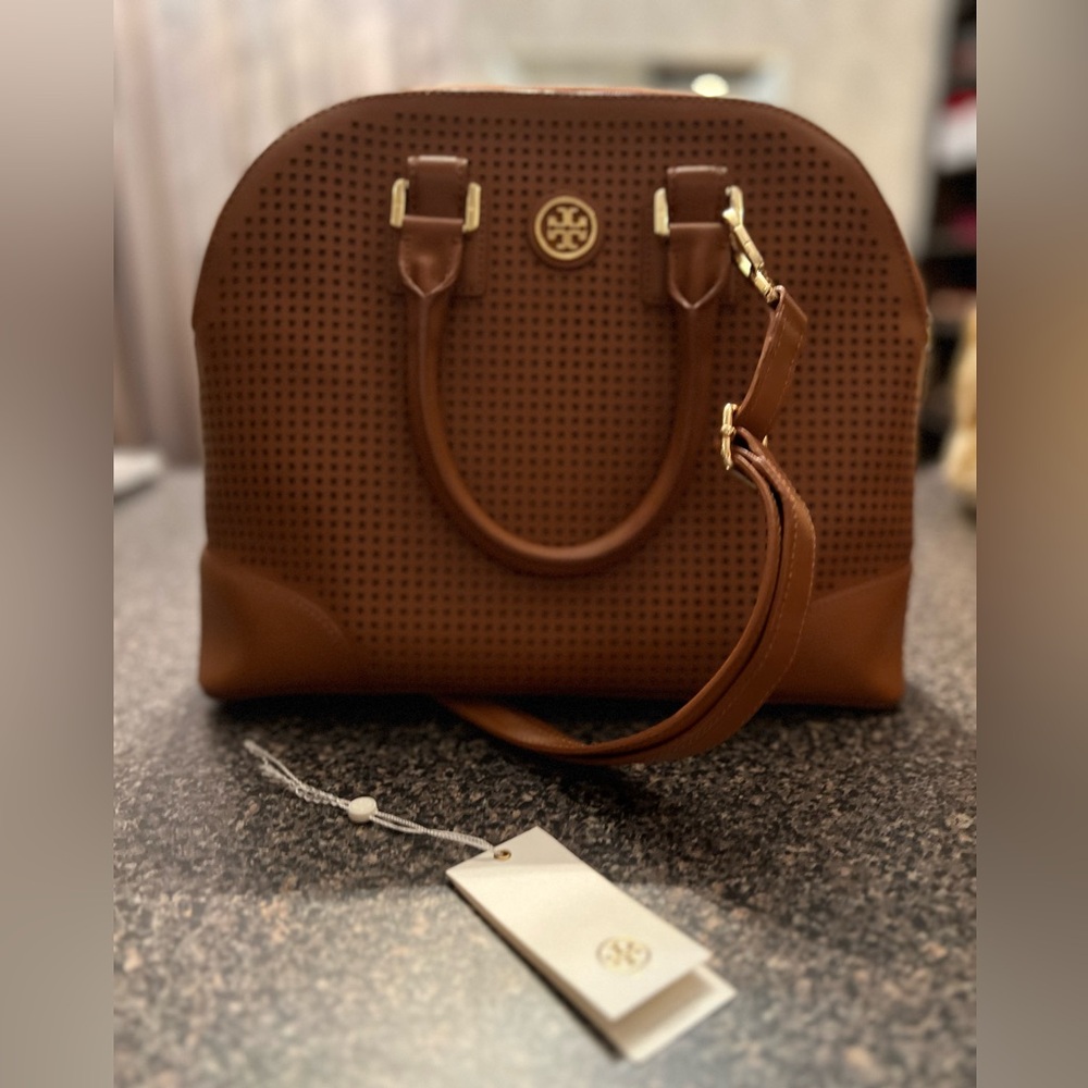 Tory Burch | top handle bag | saddle and gold leather